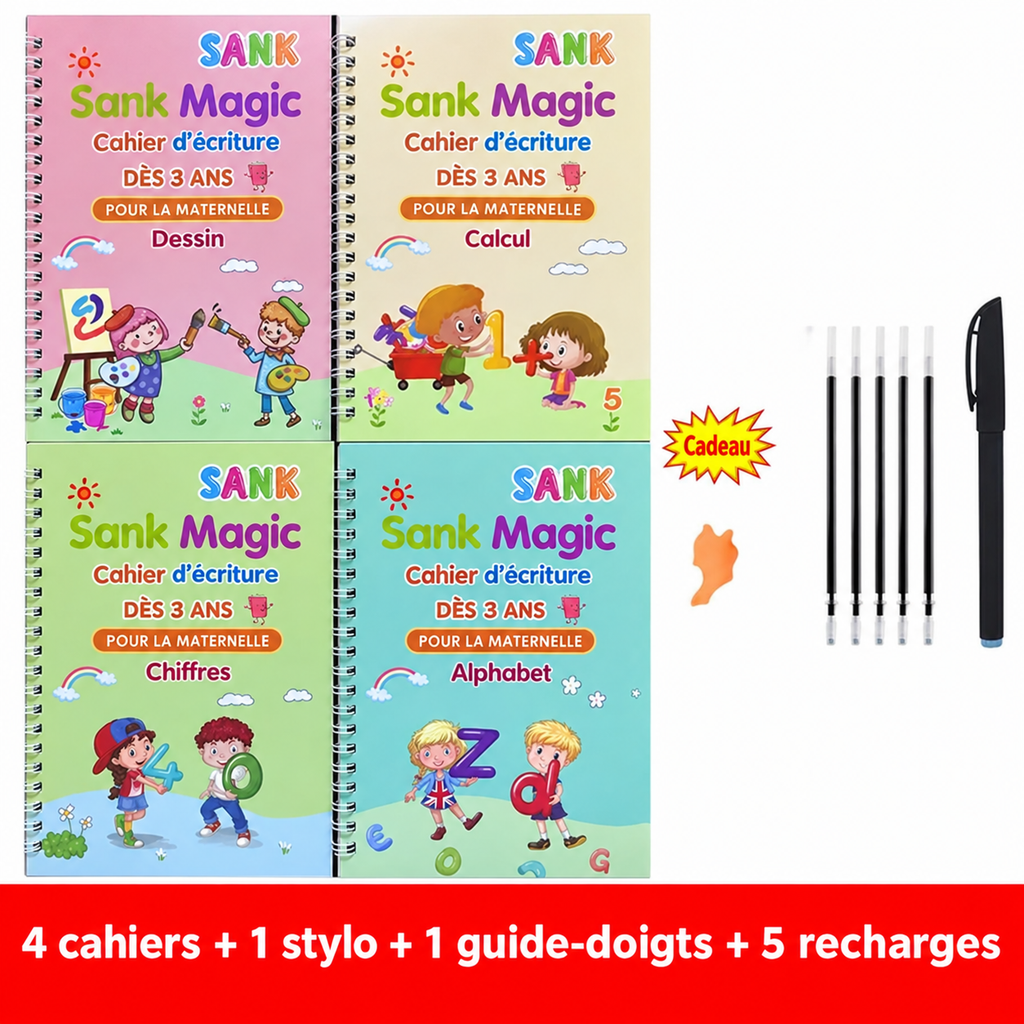 Cahiers d'écriture magiques avec stylo (4 pièces)